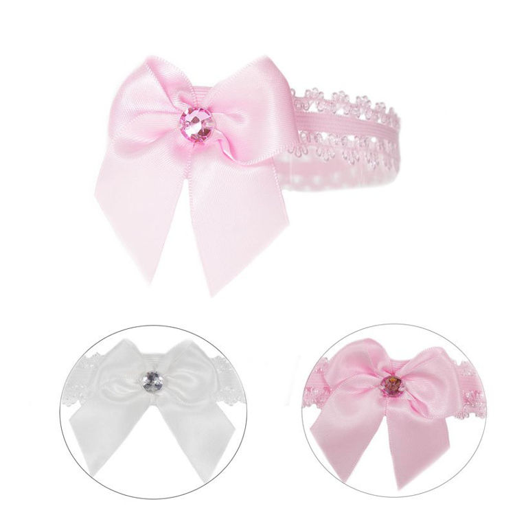 Picture of HB42: 5429- PINK LACE HEADBAND W/SATIN BOW & GEM